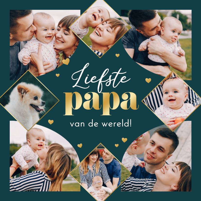Fotokaarten - Fotocollage vaderdagkaart met hartjes goud liefste papa