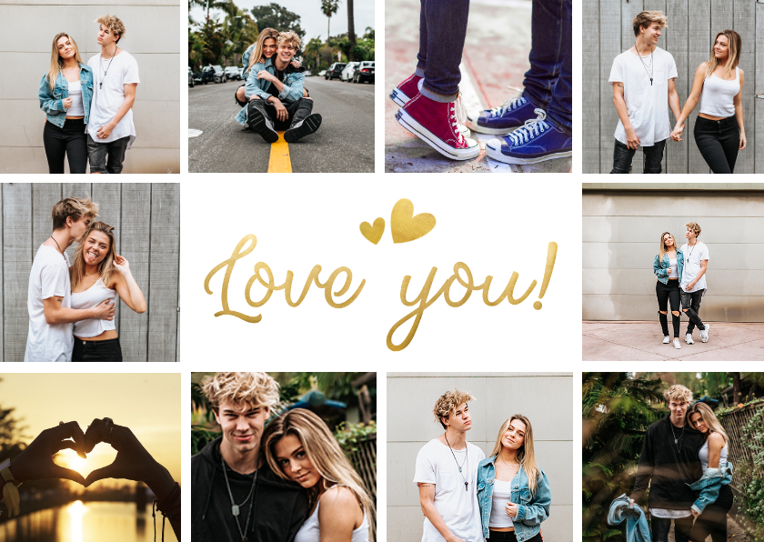 Fotokaarten - Fotocollagekaart met ruimte voor 10 eigen foto's en love you