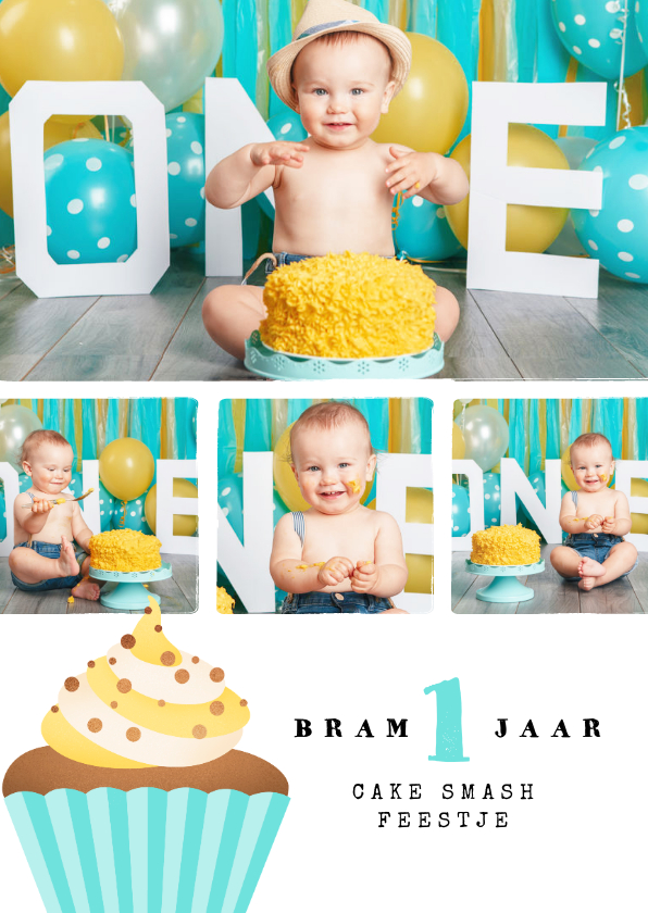 Fotokaarten - Fotokaart 1 jaar cake smash collage cupcake