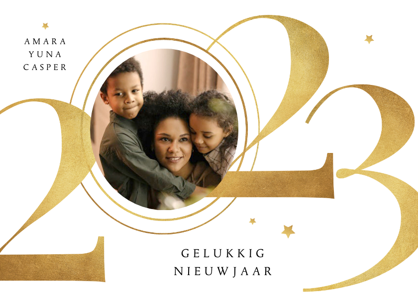 Fotokaart 2023 goud sterren stijlvol grafisch nieuwjaar - Fotokaarten Fotokaarten - Fotokaart 2023 goud sterren stijlvol grafisch nieuwjaar