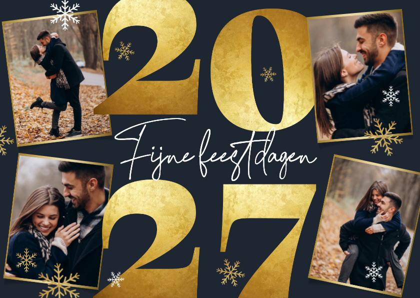 Fotokaarten - Fotokaart 2027 goud sneeuwvlokken 4 foto's