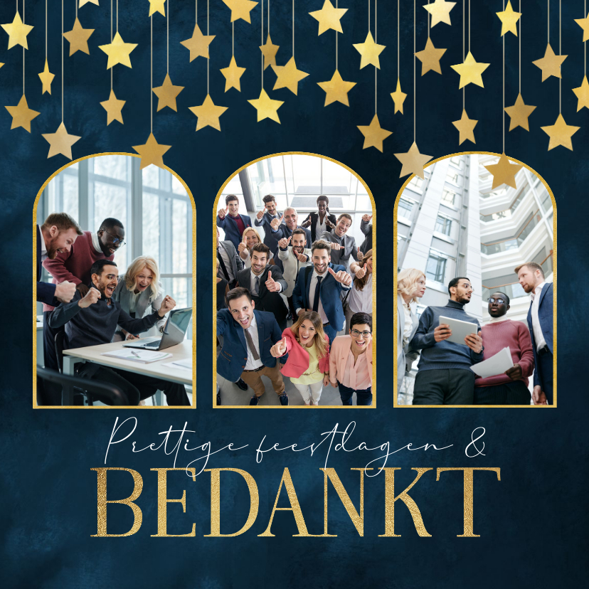 Fotokaart bedankt fijne feestdagen goud sterren - Fotokaarten Fotokaarten - Fotokaart bedankt fijne feestdagen goud sterren