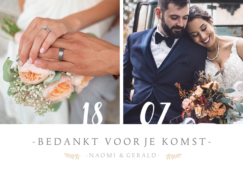 Fotokaarten - Fotokaart bedankt huwelijksdag met 2 foto's
