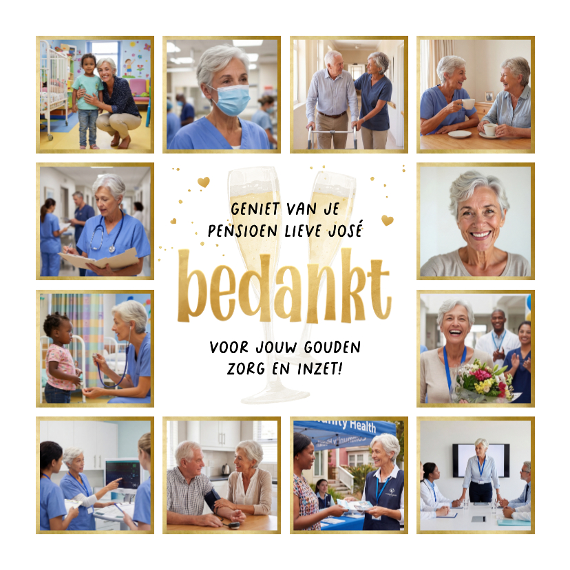 Fotokaarten - Fotokaart bedankt medewerker pensioen champagne fotocollage