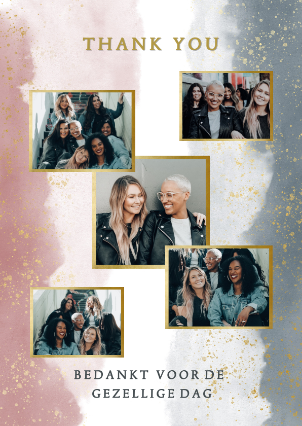 Fotokaart bedankt met waterverf en gouden spetters - Fotokaarten Fotokaarten - Fotokaart bedankt met waterverf en gouden spetters