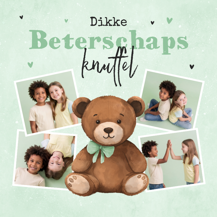 Fotokaarten - Fotokaart beterschap knuffelbeer fotocollage groen