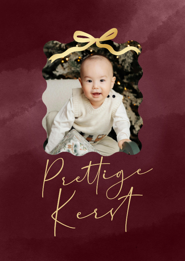 Fotokaarten - Fotokaart bordeaux gouden strik foto prettige kerst