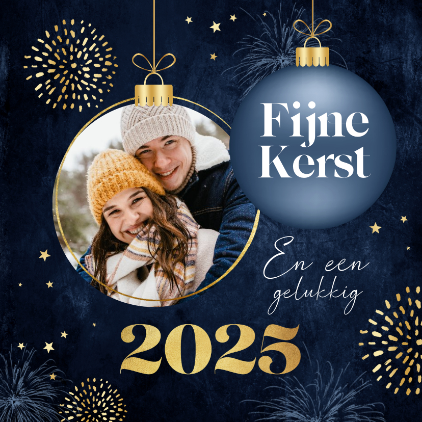 Fotokaart chique fijne kerst goud kerstbal foto sterren - Fotokaarten Fotokaarten - Fotokaart chique fijne kerst goud kerstbal foto sterren