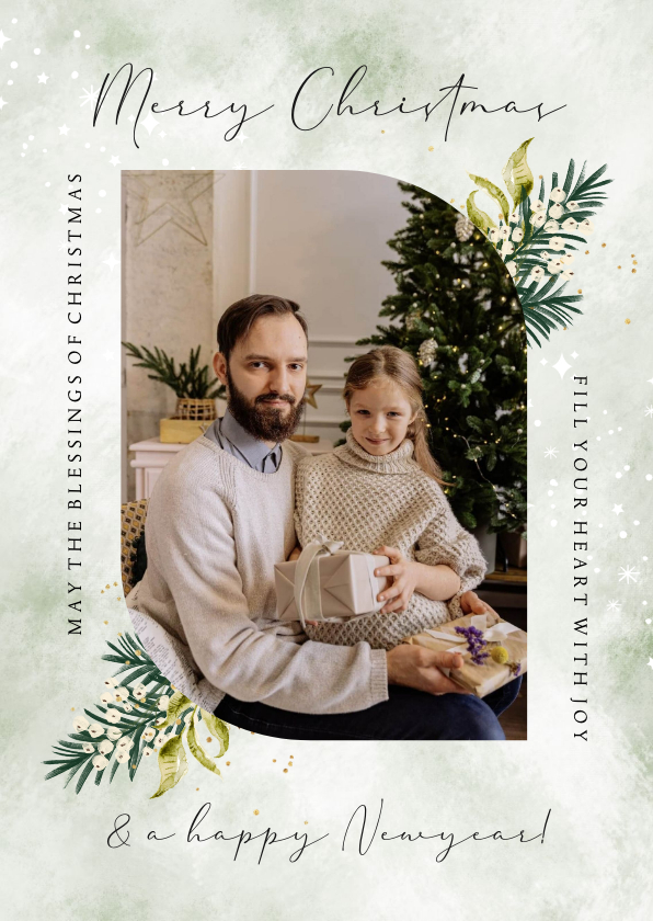 Fotokaarten - Fotokaart christelijk botanisch kersttak foto watercolor