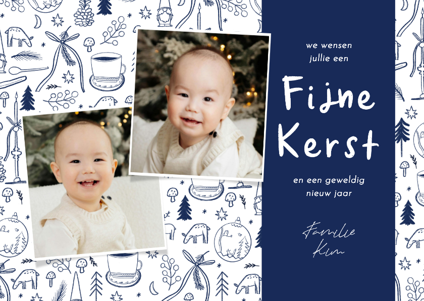 Fotokaarten - Fotokaart Delfts blauwe tekeningen foto's fijne kerst