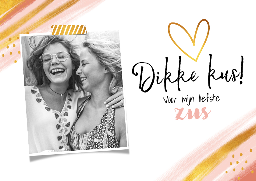 Fotokaart dikke kus goud roze foto liefs - Fotokaarten Fotokaarten - Fotokaart dikke kus goud roze foto liefs