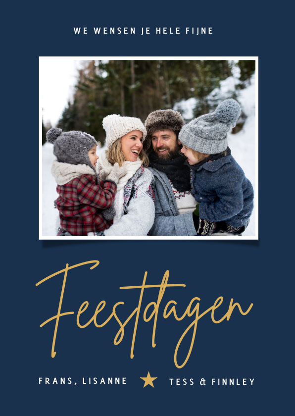 Fotokaarten - Fotokaart fijne feestdagen donkerblauw met 1 foto