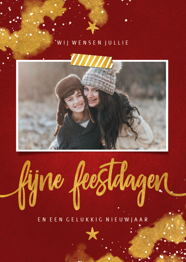 Fotokaart Fijne Feestdagen rood met goud - Fotokaarten Fotokaarten - Fotokaart Fijne Feestdagen rood met goud