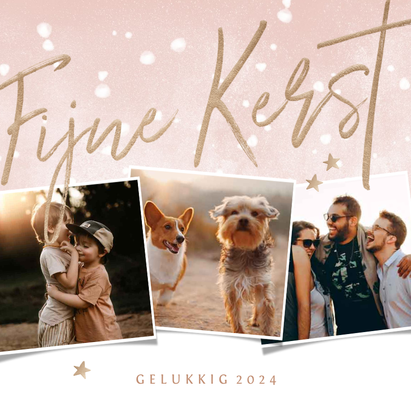 Fotokaart fijne kerst met 3 foto's en waterverf sneeuw - Fotokaarten Fotokaarten - Fotokaart fijne kerst met 3 foto's en waterverf sneeuw