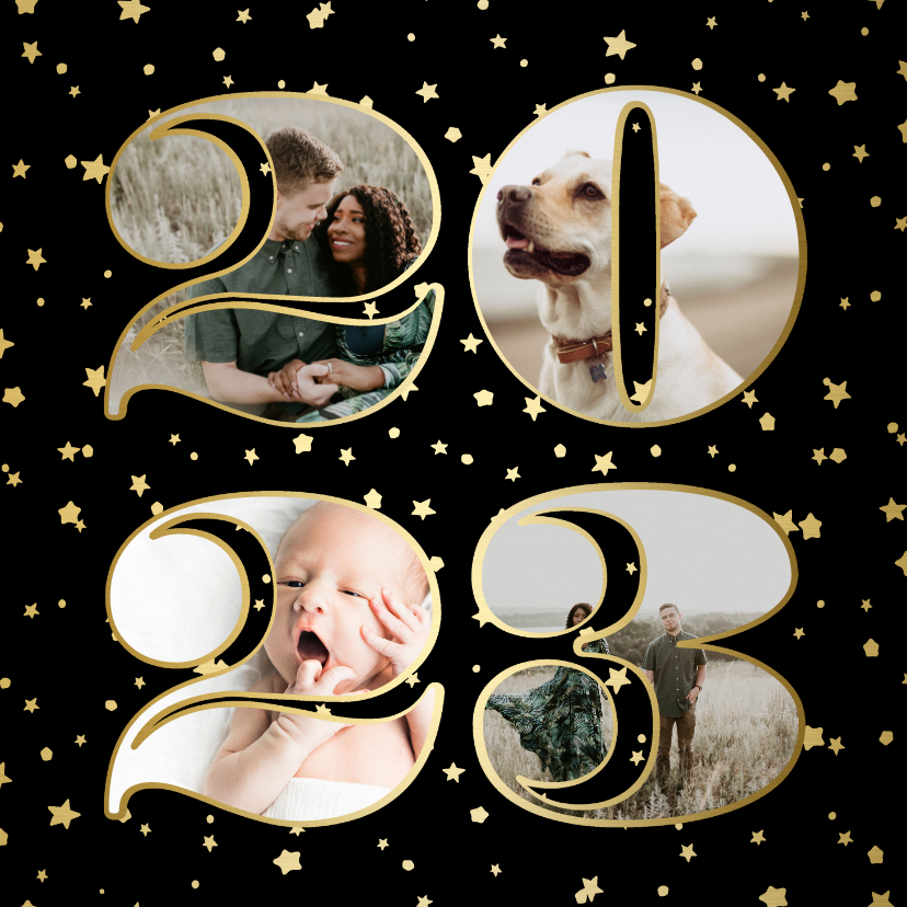Fotokaarten - Fotokaart fotocollage 2023 sterren goud