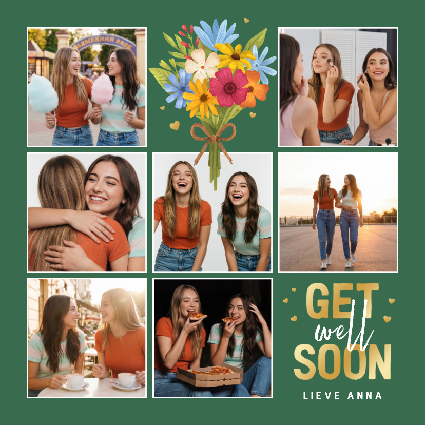 Fotokaarten - Fotokaart fotocollage beterschap get well soon bloemetje