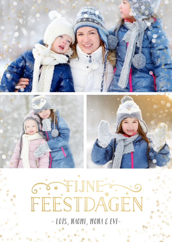 Fotokaarten - fotokaart fotocollage kerst met 3 foto's en confetti