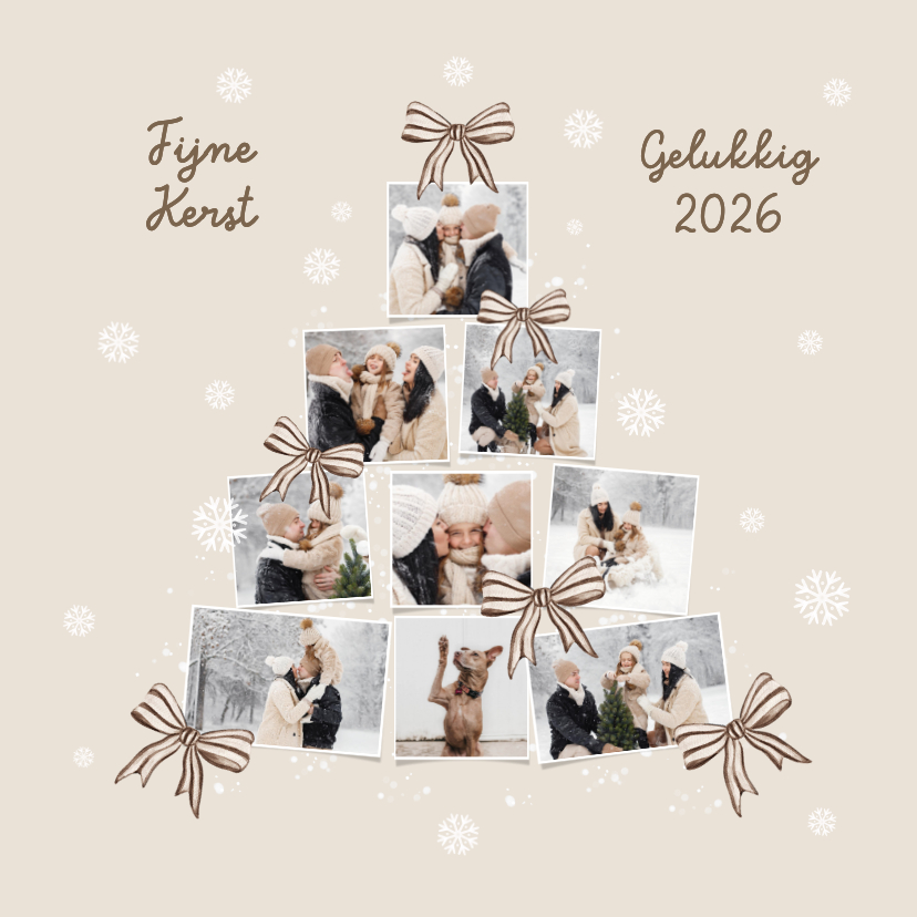 Fotokaart fotocollage kerstboom sneeuw strikjes - Fotokaarten Fotokaarten - Fotokaart fotocollage kerstboom sneeuw strikjes