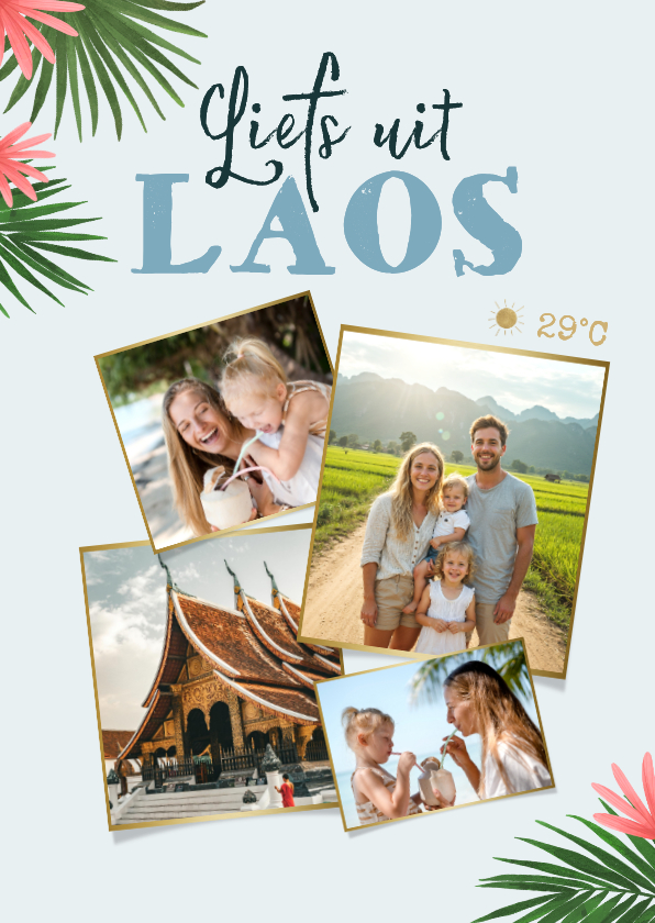 Fotokaarten - Fotokaart fotocollage palmbladeren bloemen vakantie