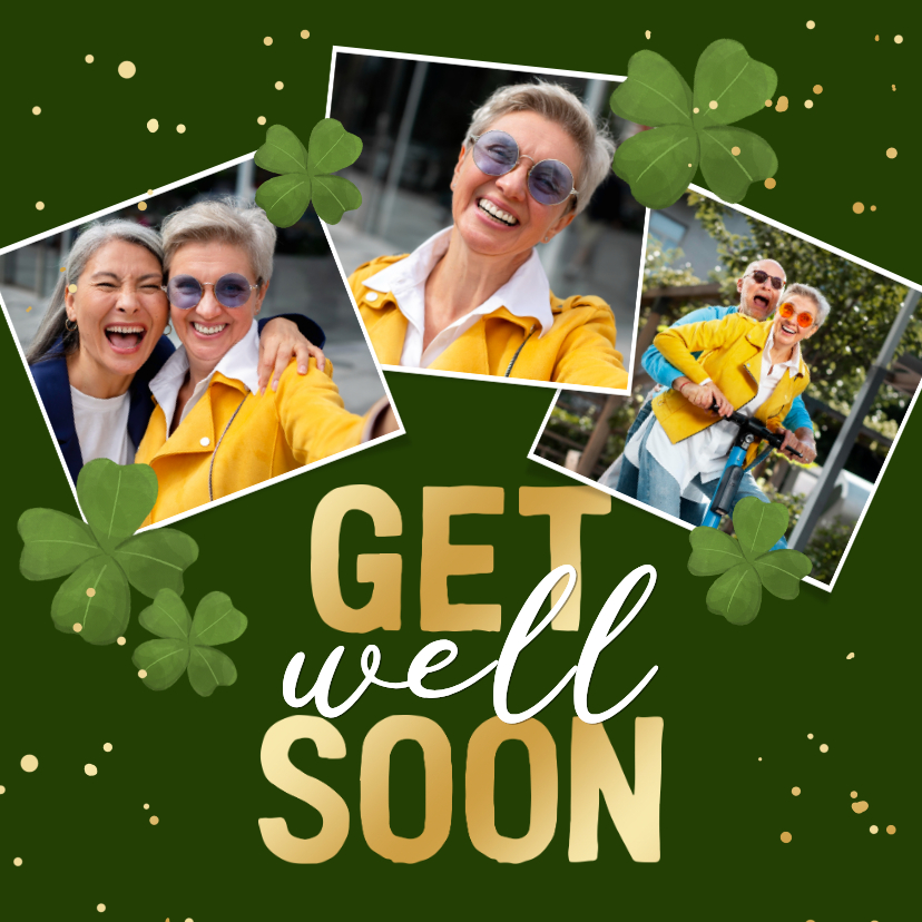 Fotokaarten - Fotokaart get well soon geluk klavertjes vier beterschap