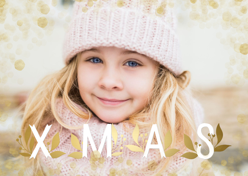 Fotokaart grote foto XMAS goudlook met confetti - Fotokaarten Fotokaarten - Fotokaart grote foto XMAS goudlook met confetti