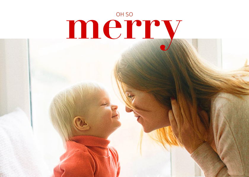 Fotokaart in kerstlook en 'merry' in rode letters - Fotokaarten Fotokaarten - Fotokaart in kerstlook en 'merry' in rode letters