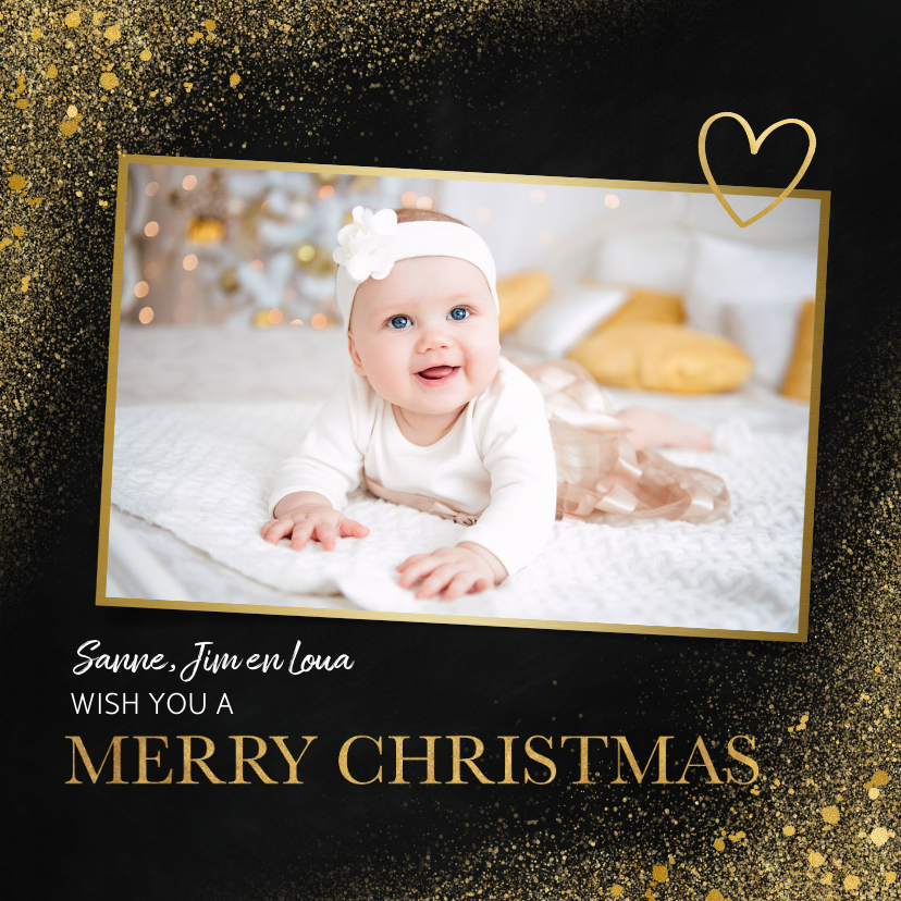 Fotokaarten - Fotokaart in kerstsfeer met goud en merry christmas