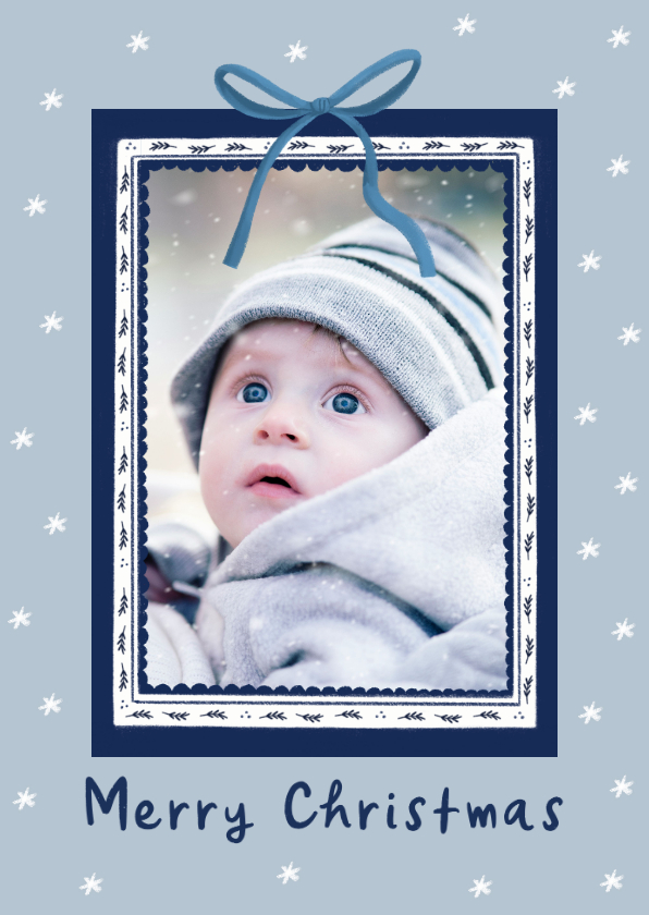 Fotokaarten - Fotokaart kerst Delftsblauw fotokader strik