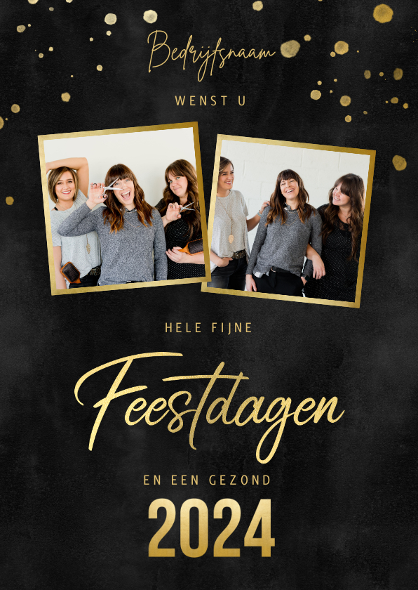 Fotokaart kerst gouden spetters waterverf & fijne feestdagen - Fotokaarten Fotokaarten - Fotokaart kerst gouden spetters waterverf & fijne feestdagen