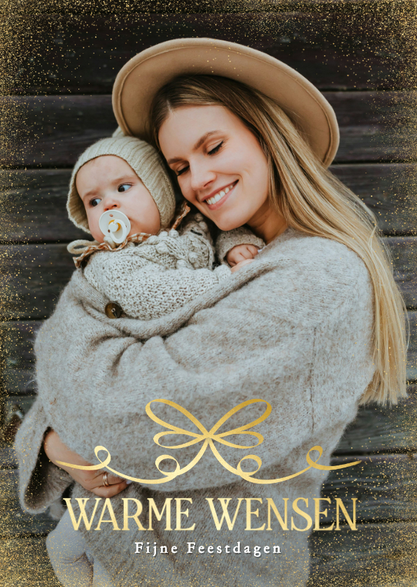Fotokaarten - Fotokaart kerst gouden strik warme wensen