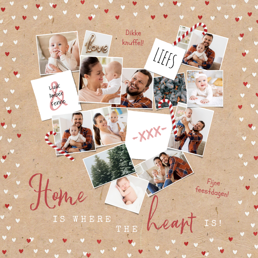 Fotokaarten - Fotokaart kerst hartjes zuurstokken hart liefde