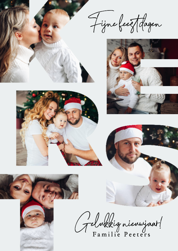 Fotokaart KERST letters fotocollage feestdagen nieuwjaar - Fotokaarten Fotokaarten - Fotokaart KERST letters fotocollage feestdagen nieuwjaar
