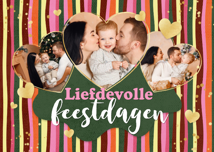 Fotokaarten - Fotokaart kerst liefdevolle feestdagen hartjes streepjes 