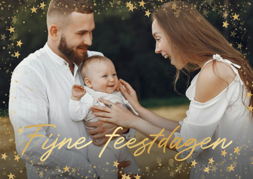 Fotokaart kerst met goudlook kader sterretjes feestdagen - Fotokaarten Fotokaarten - Fotokaart kerst met goudlook kader sterretjes feestdagen