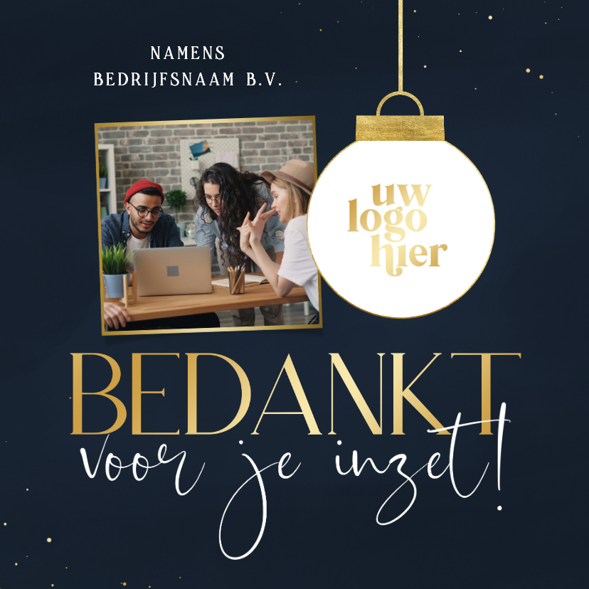 Fotokaart kerst zakelijk foto en logo bedankt voor je inzet - Fotokaarten Fotokaarten - Fotokaart kerst zakelijk foto en logo bedankt voor je inzet