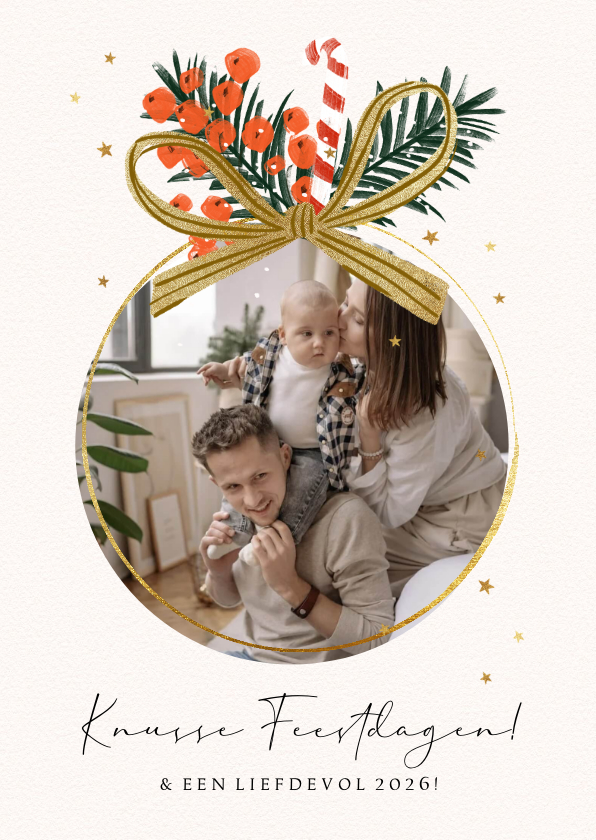 Fotokaart kerstbal foto illustratie kerstornament goud - Fotokaarten Fotokaarten - Fotokaart kerstbal foto illustratie kerstornament goud