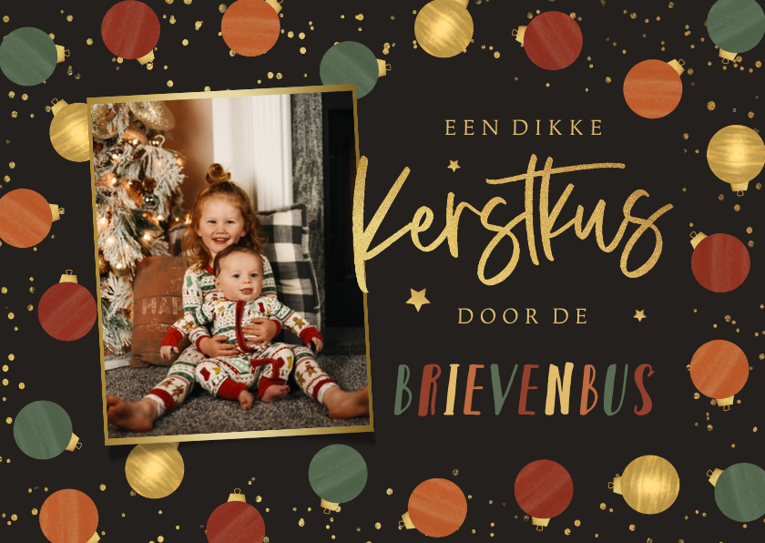 Fotokaart kerstballen goud groen rood foto kerstkus - Fotokaarten Fotokaarten - Fotokaart kerstballen goud groen rood foto kerstkus