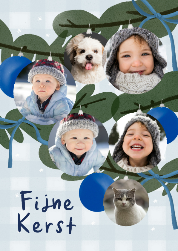 Fotokaarten - Fotokaart kerstboom fotocollage kerstballen strikken