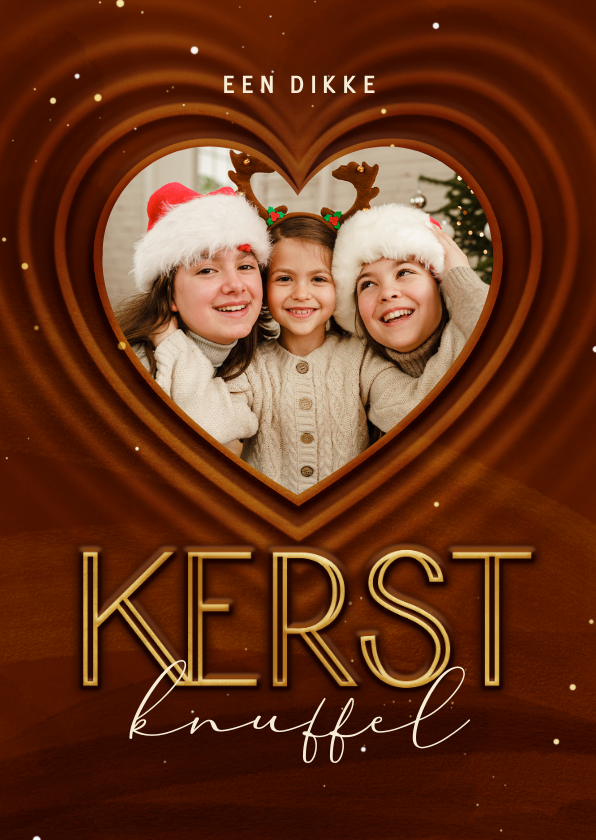 Fotokaart kerstknuffel met foto in hart op achtergrond - Fotokaarten Fotokaarten - Fotokaart kerstknuffel met foto in hart op achtergrond