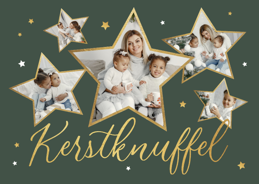 Fotokaart kerstknuffel sterren fotocollage goud liefde - Fotokaarten Fotokaarten - Fotokaart kerstknuffel sterren fotocollage goud liefde