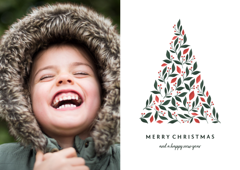 Fotokaart licht met foto en botanische kerstboom - Fotokaarten Fotokaarten - Fotokaart licht met foto en botanische kerstboom