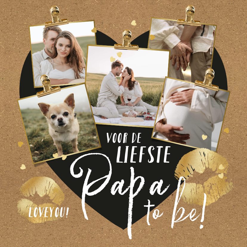 Fotokaart liefste papa (to be) goud kusjes hart collage - Fotokaarten Fotokaarten - Fotokaart liefste papa (to be) goud kusjes hart collage