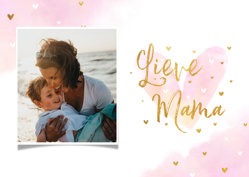 Fotokaart 'Lieve Mama' met hartjes goudlook - Fotokaarten Fotokaarten - Fotokaart 'Lieve Mama' met hartjes goudlook