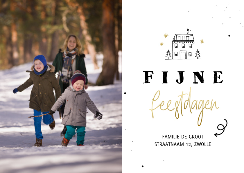 Fotokaart lijntekening huisje fijne feestdagen - Fotokaarten Fotokaarten - Fotokaart lijntekening huisje fijne feestdagen