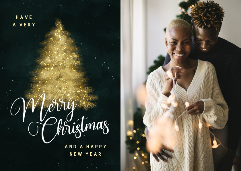 Fotokaart Merry Christmas gouden kerstboom foto - Fotokaarten Fotokaarten - Fotokaart Merry Christmas gouden kerstboom foto