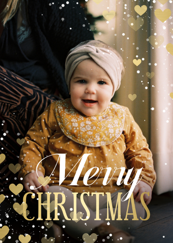 Fotokaart Merry Christmas hartjeskader met confetti - Fotokaarten Fotokaarten - Fotokaart Merry Christmas hartjeskader met confetti