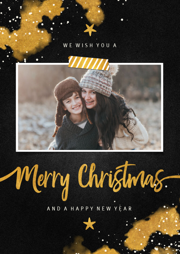 Fotokaart Merry Christmas krijtbord met goud - Fotokaarten Fotokaarten - Fotokaart Merry Christmas krijtbord met goud
