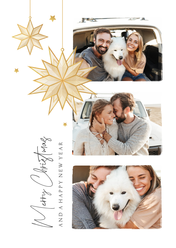 Fotokaart merry christmas new year sterren goud fotocollage - Fotokaarten Fotokaarten - Fotokaart merry christmas new year sterren goud fotocollage