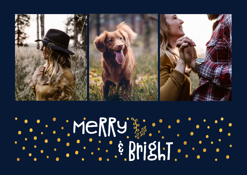 Fotokaarten - Fotokaart 'merry & bright' goudlook met foto's