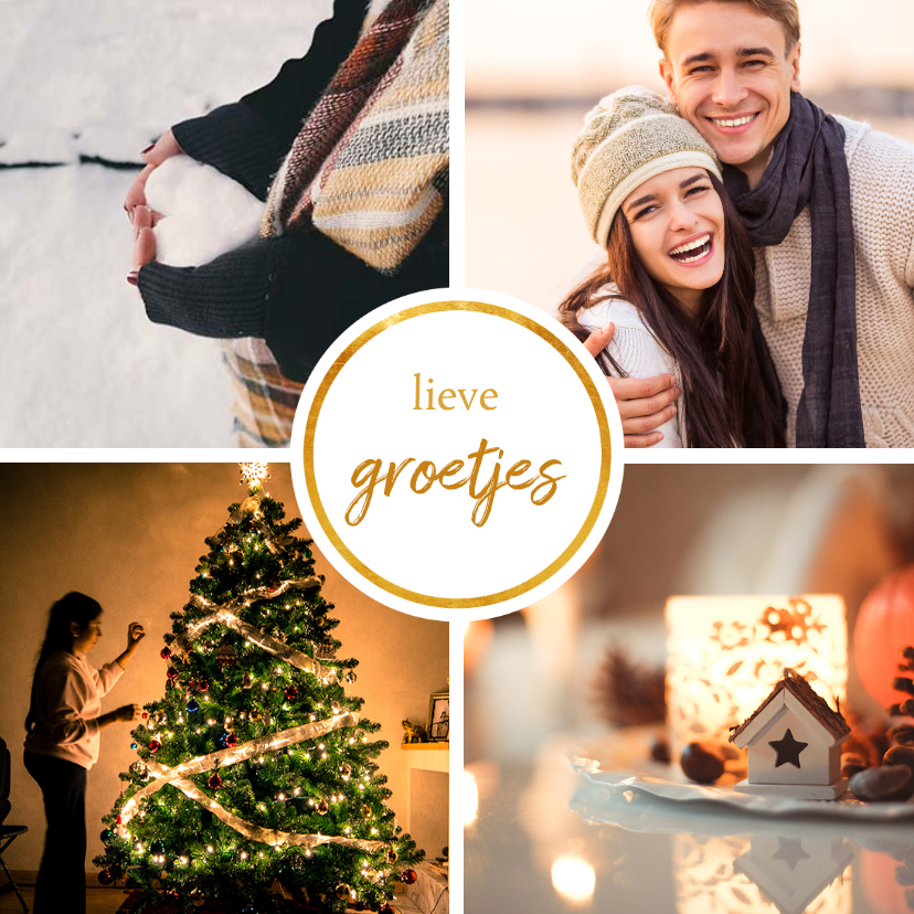 Fotokaart met 4 foto's vierkant 'Fijne kerst' - Fotokaarten Fotokaarten - Fotokaart met 4 foto's vierkant 'Fijne kerst'